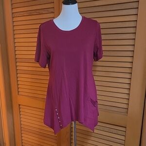 LOGO by Lori Goldstein Plum Asymmetrical Tee